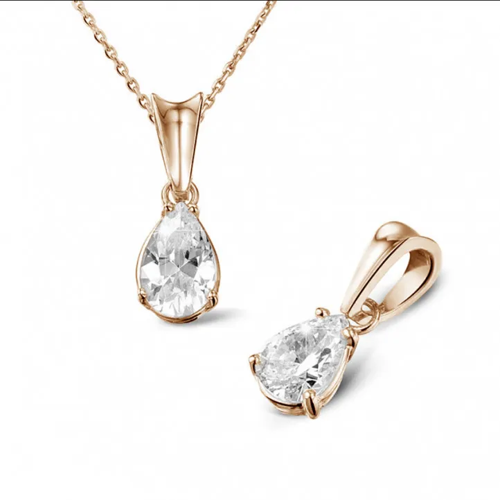0.75 quilates colgante solitario en oro rojo con diamante en forma de pera 