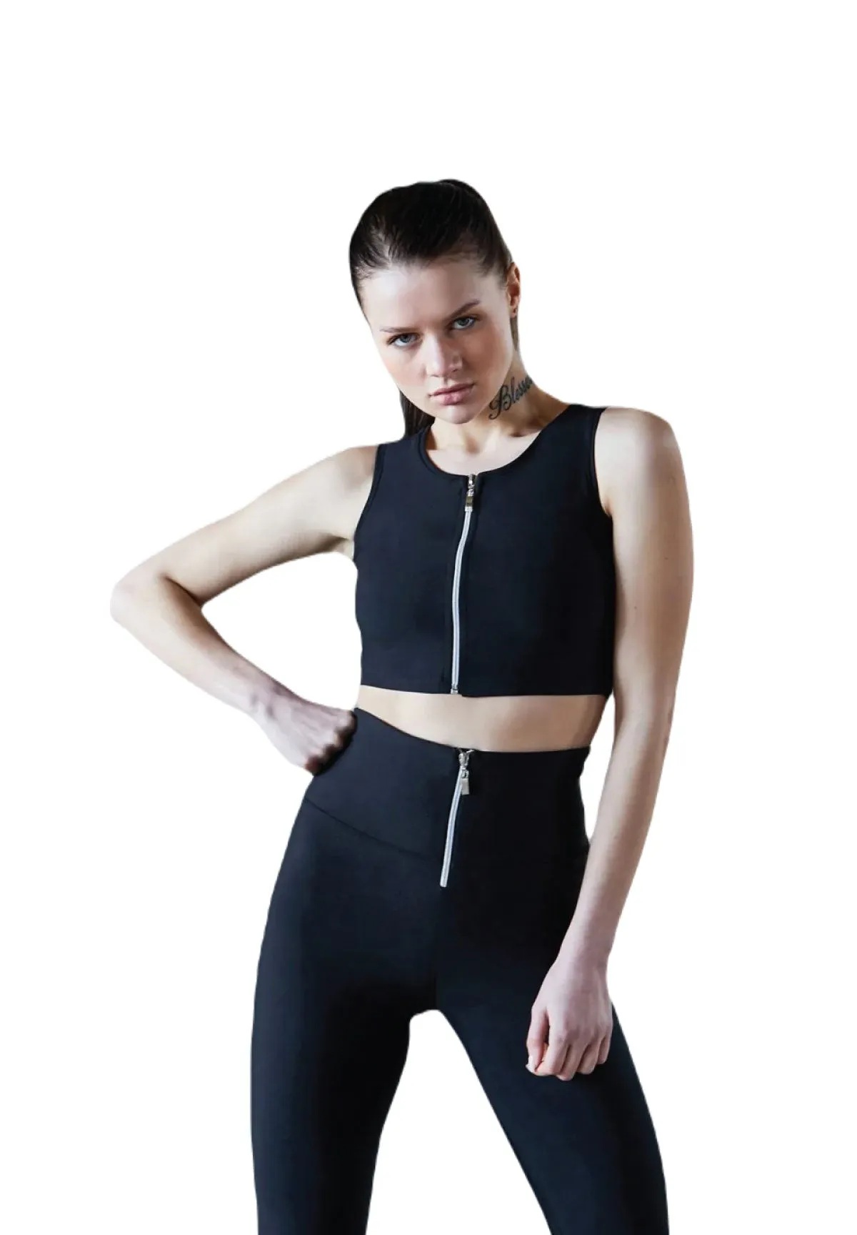 1051 Leggings con cremallera en negro