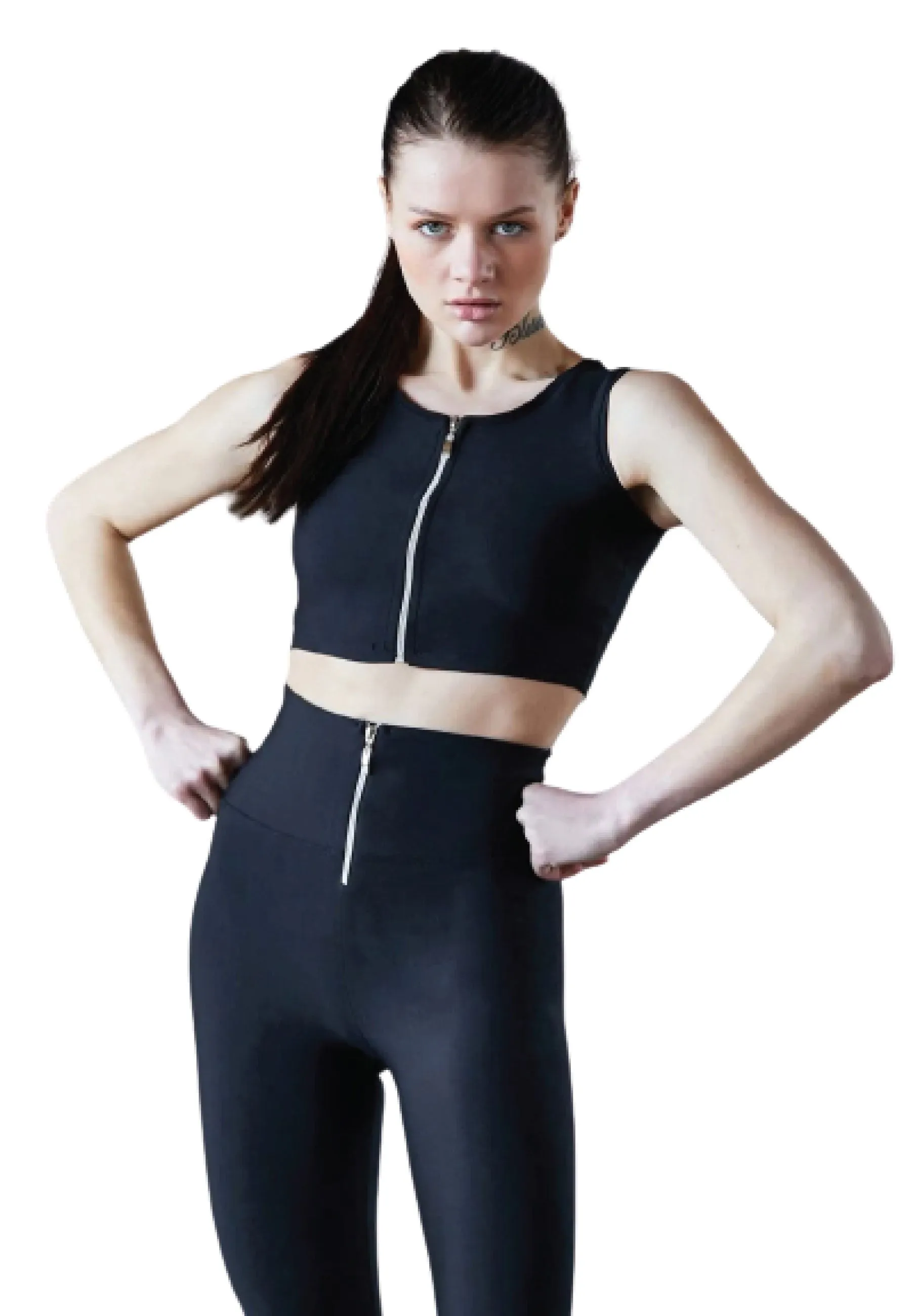 1051 Leggings con cremallera en negro