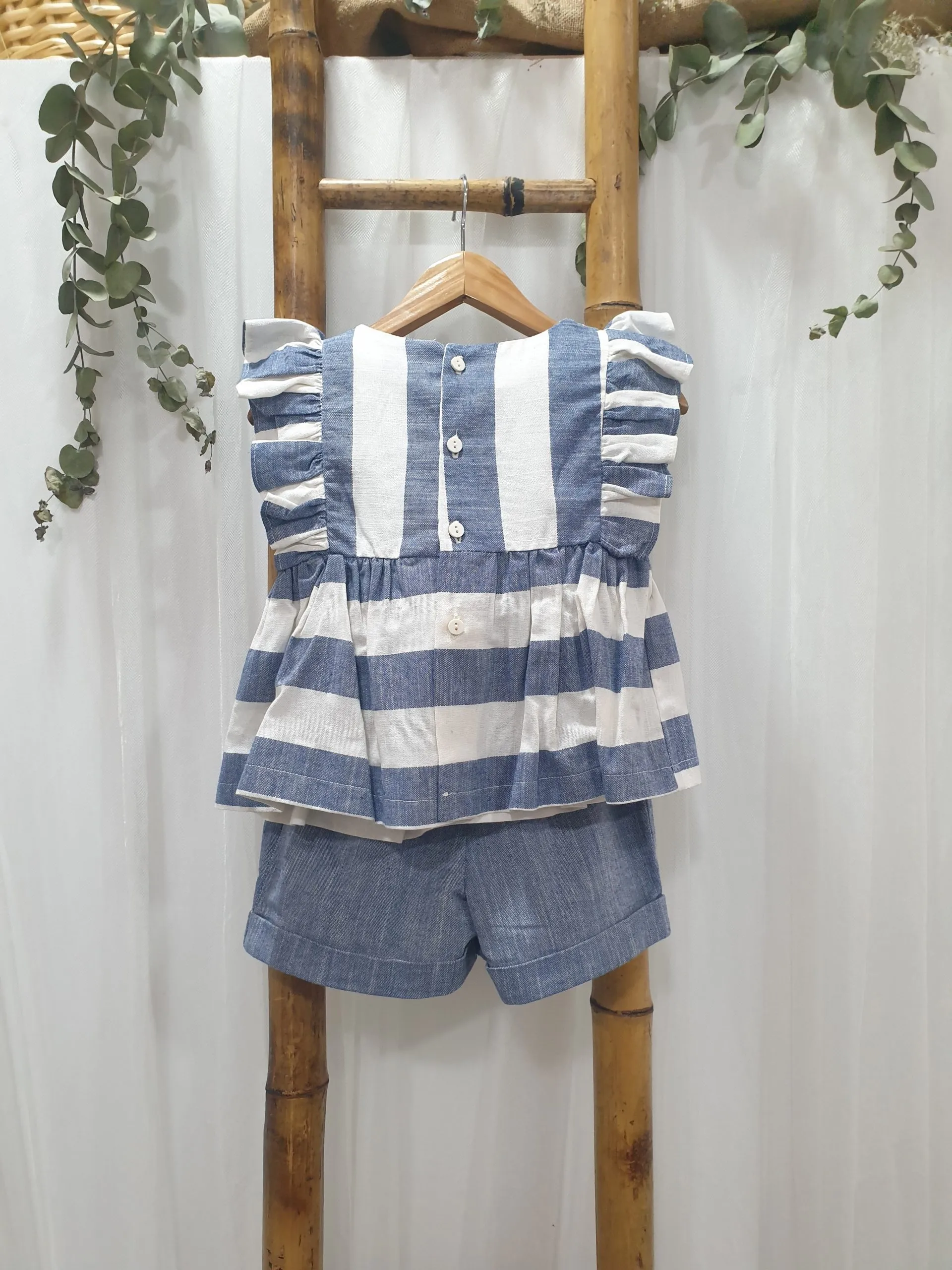 A Conjunto niña short rayas azul R240550