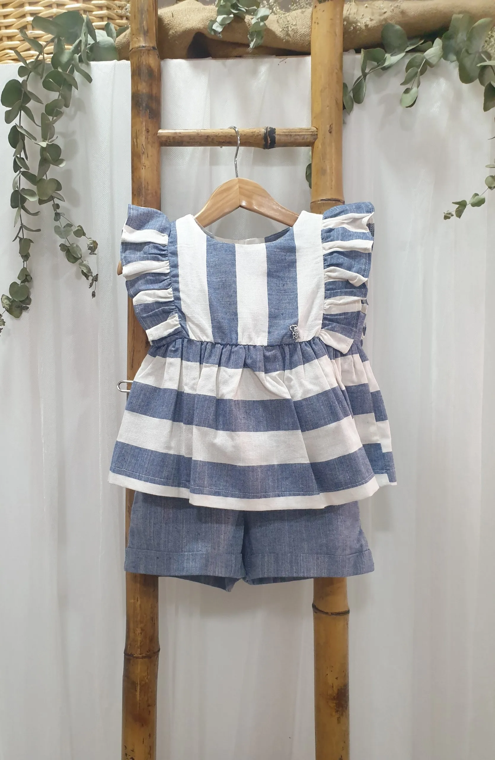 A Conjunto niña short rayas azul R240550
