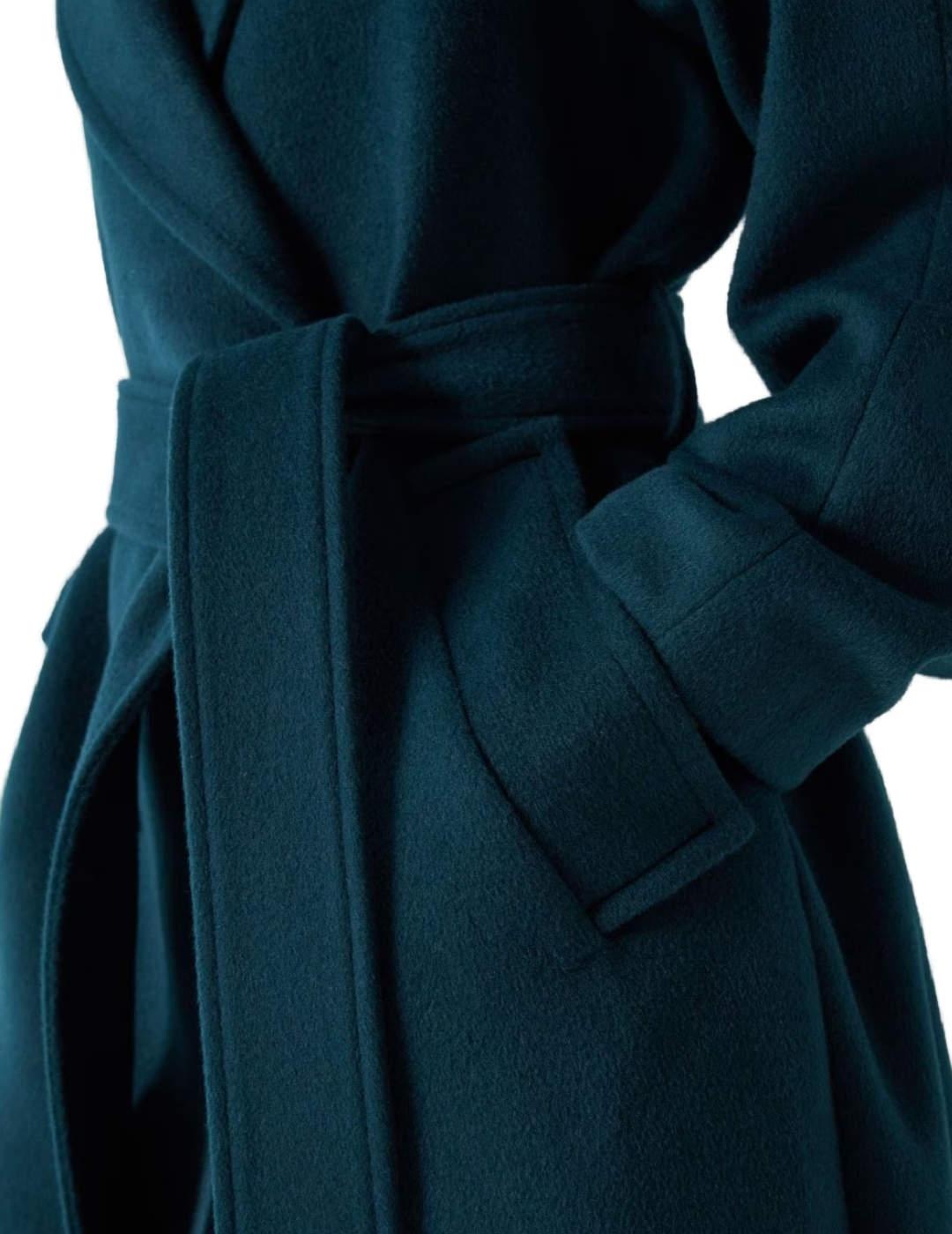 Abrigo largo de Salsa de paño verde con cinturón para mujer