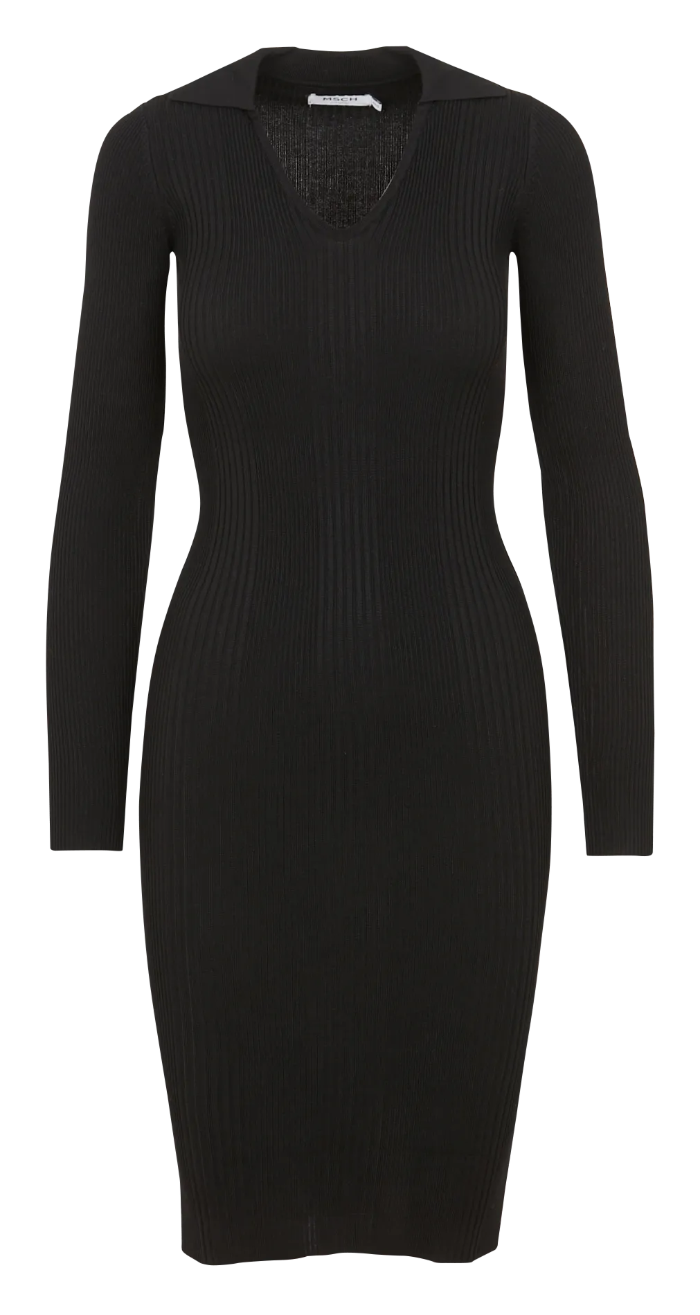 AGNESE  VESTIDO LARGO CEñIDO CON CUELLO DE PICO EN NEGRO