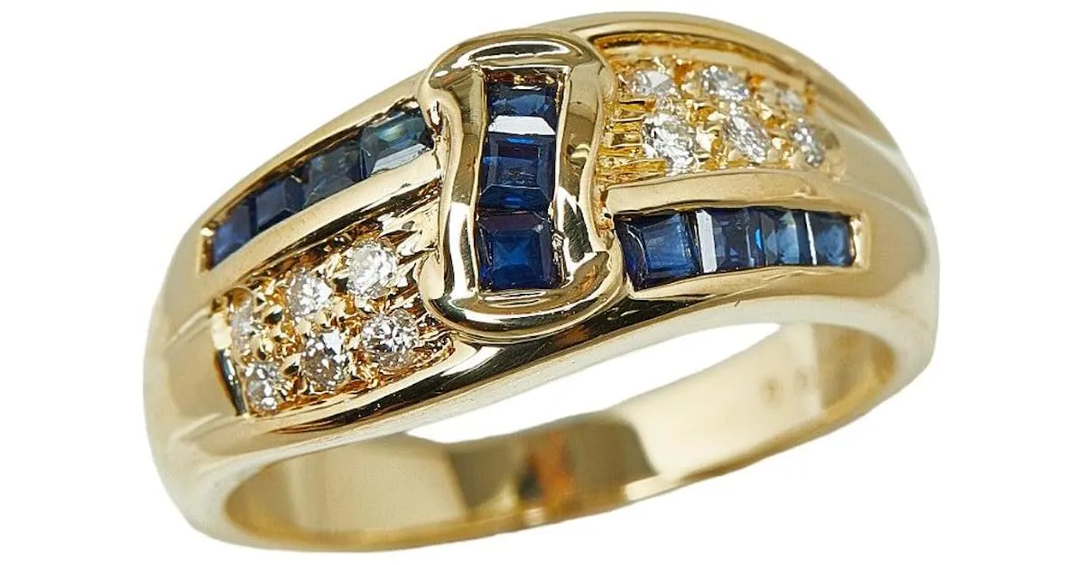 & Other Stories Anillo de oro amarillo K18YG con zafiro de 0.538 ct y diamante de 0.157 ct en condiciones prístinas Dorado 