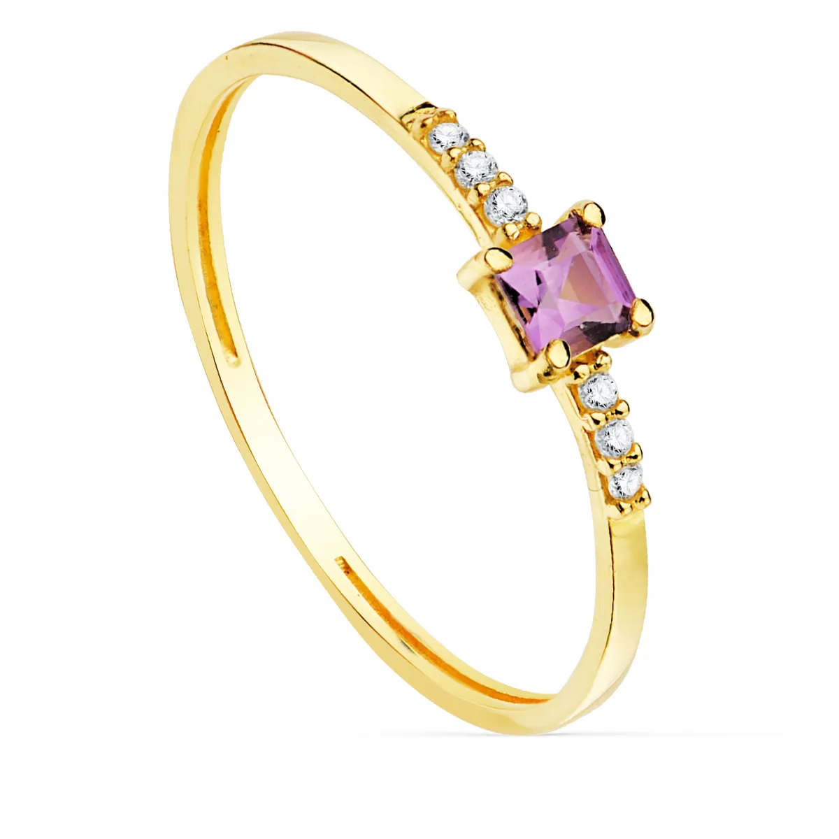 Anillo Oro Amatista y Diamantes