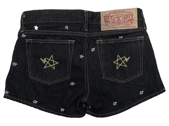 Autre Marque Pantalones cortos de mezclilla bordados BAPE Star en lavado oscuro tamaño US XXS Roja 