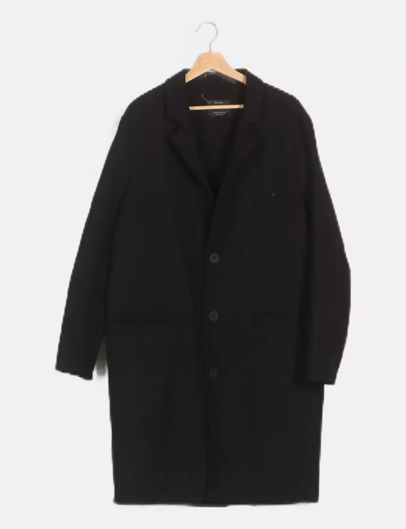 Bershka Abrigo negro paño