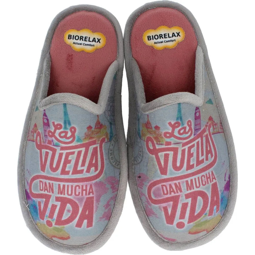 BIORELAX  ZAPATILLAS DE CASA MUJER "LAS VUELTAS DAN MUCHA VIDA" SALMóN