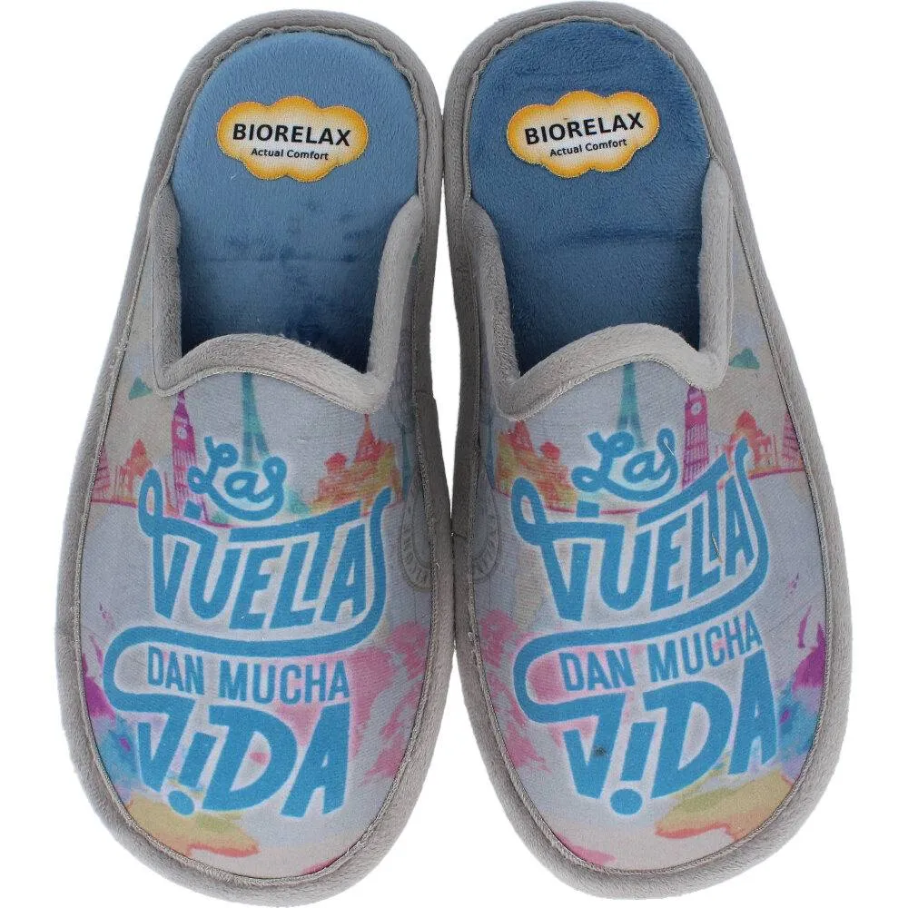 BIORELAX  ZAPATILLAS DE CASA MUJER "LAS VUELTAS DAN MUCHA VIDA" ÍNDIGO
