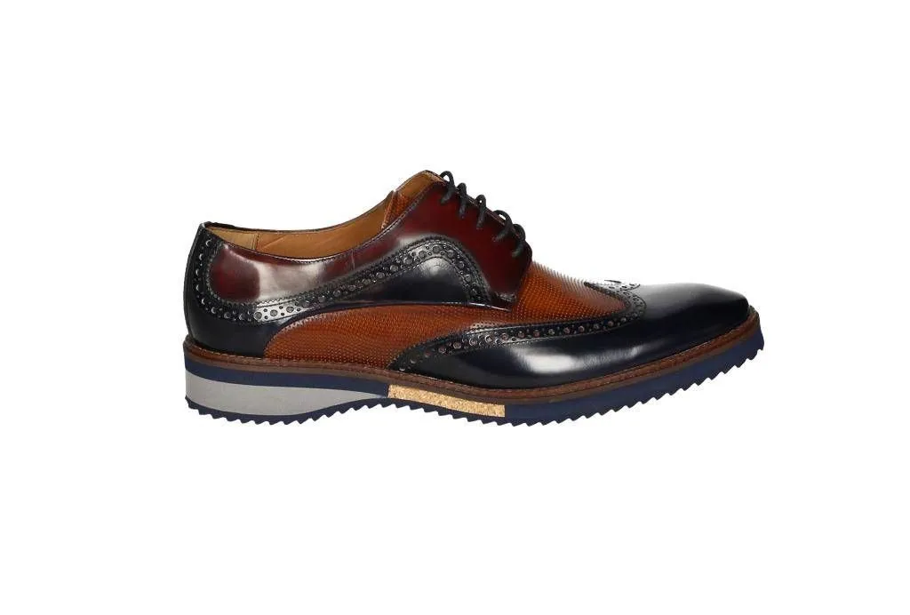 Blucher Florantic Azul Picados Cuero Cuello Burdeos