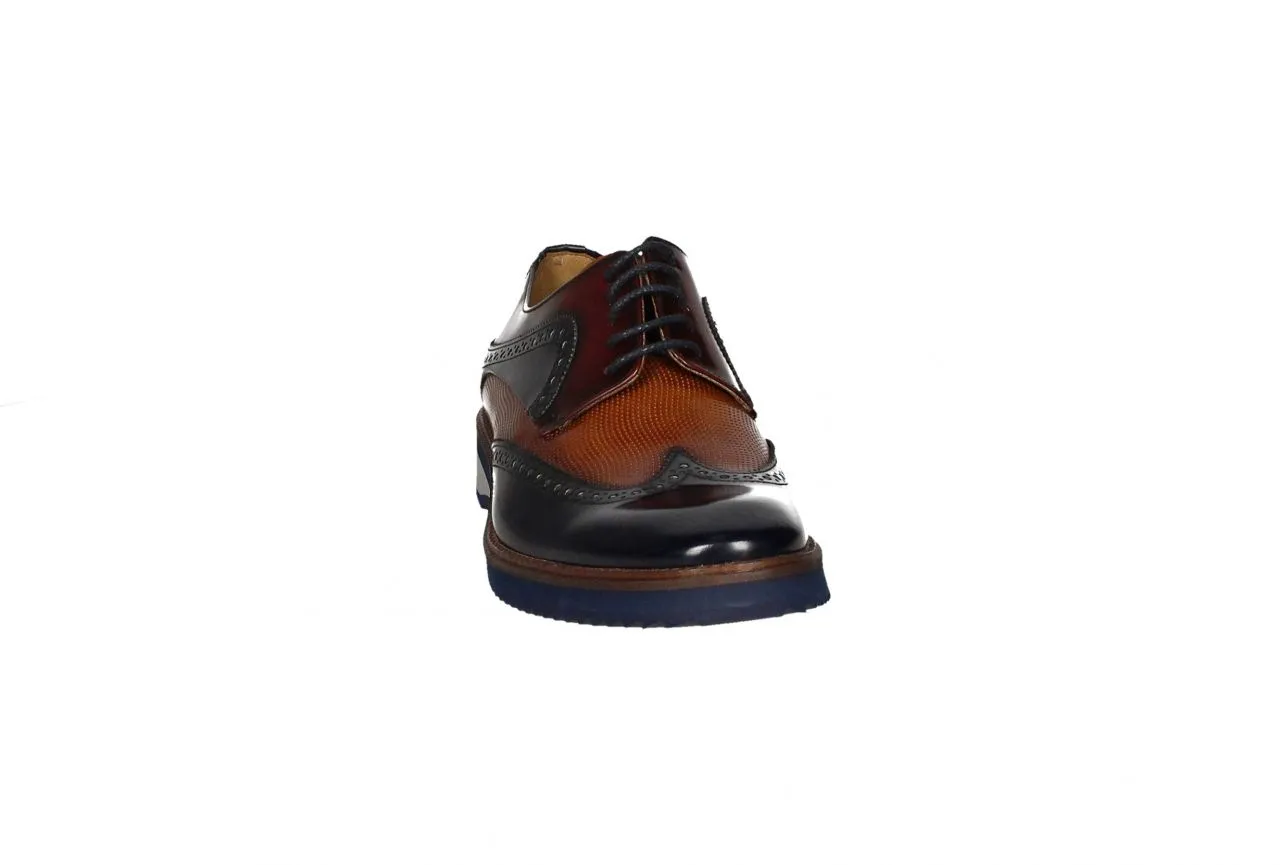 Blucher Florantic Azul Picados Cuero Cuello Burdeos