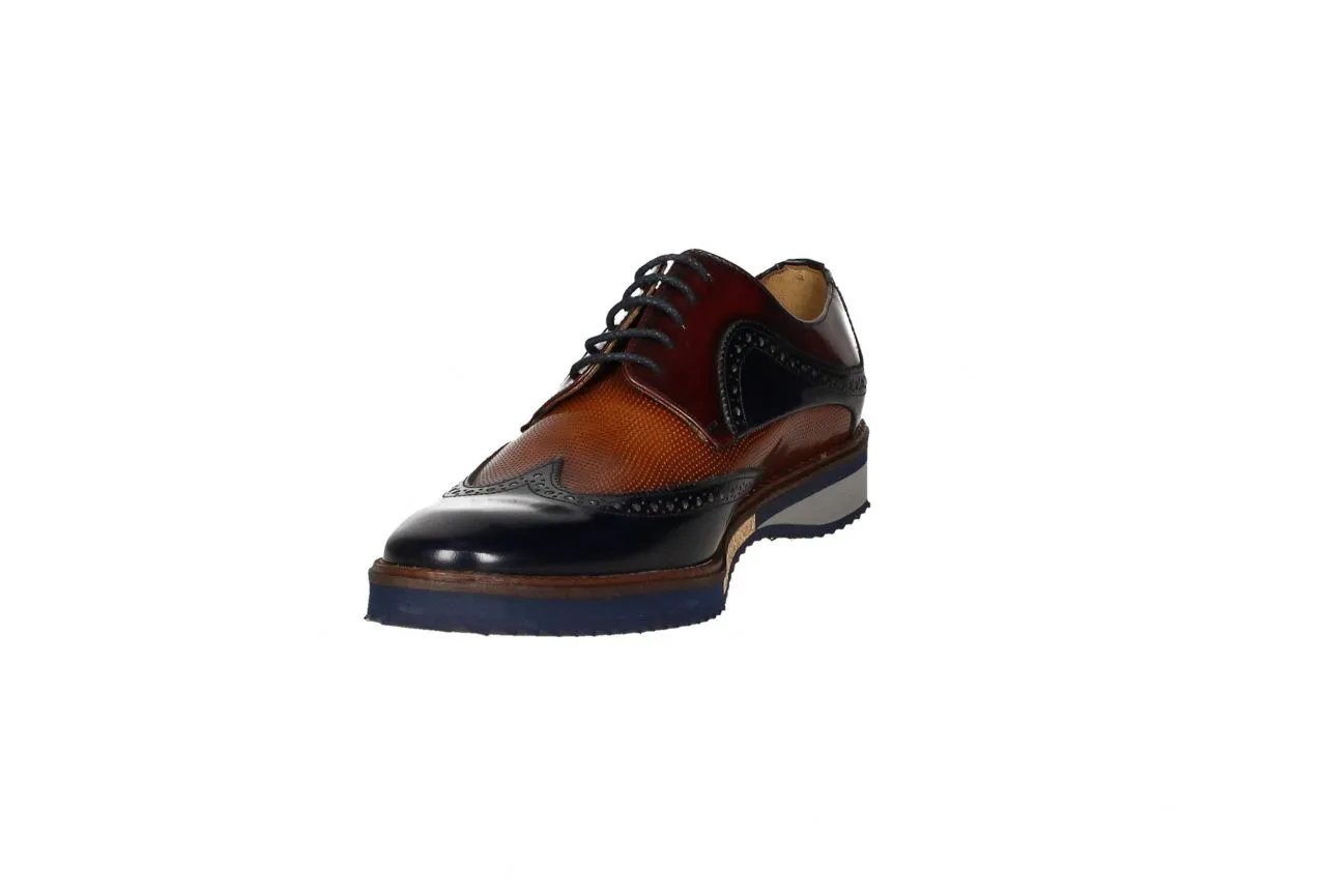 Blucher Florantic Azul Picados Cuero Cuello Burdeos