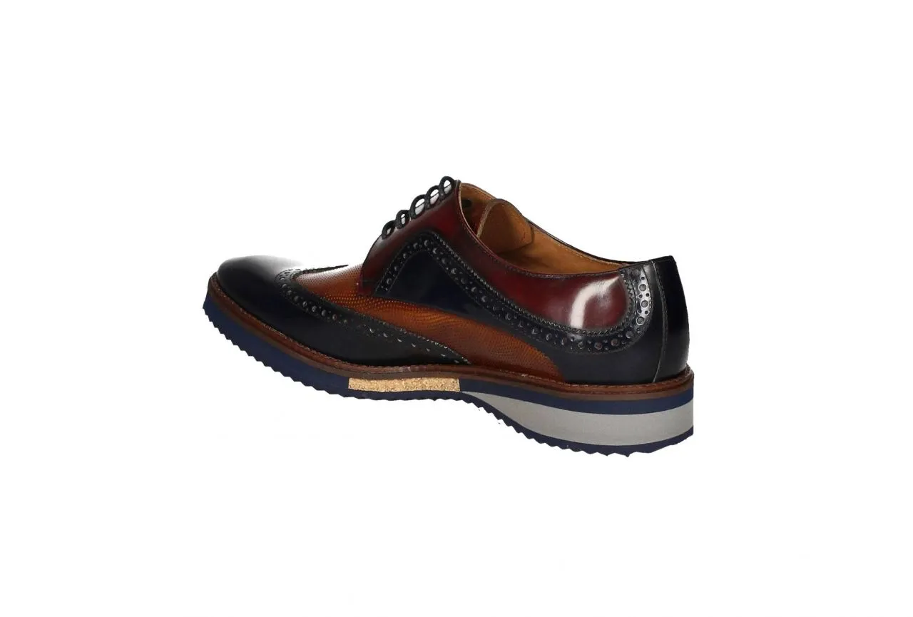 Blucher Florantic Azul Picados Cuero Cuello Burdeos