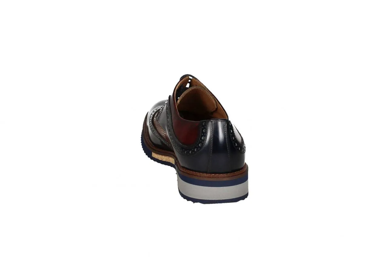 Blucher Florantic Azul Picados Cuero Cuello Burdeos