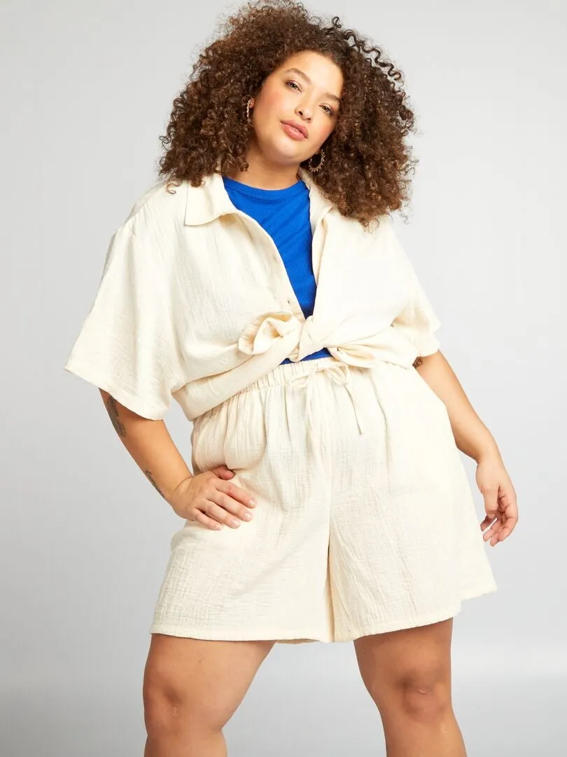 BLUSA DE GASA DE ALGODóN  BEIGE