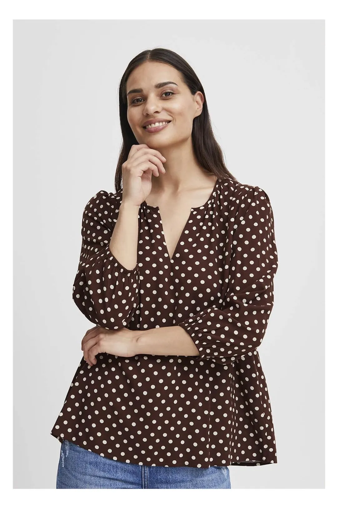 BLUSA MUJER MANGA LARGA BYJOSA CANELA