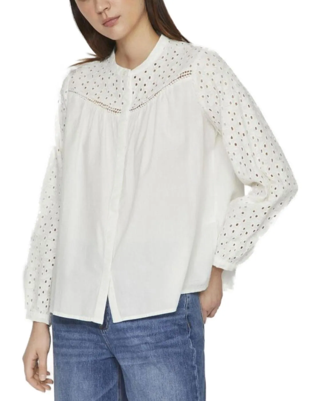 Blusa Vila Wasa blanco roto manga larga para mujer