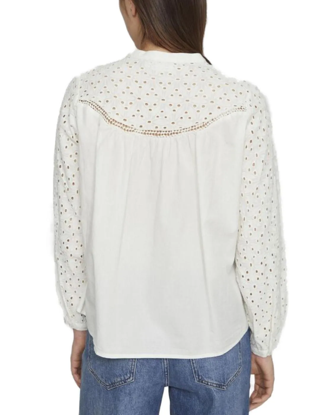 Blusa Vila Wasa blanco roto manga larga para mujer