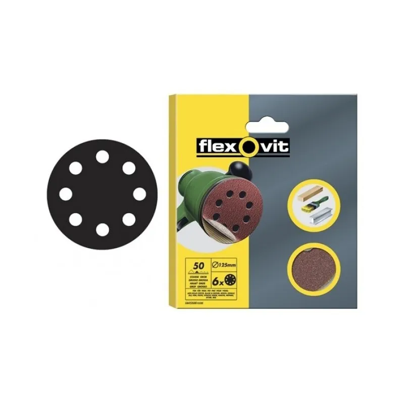 Blíster de 6 discos de papel lija 125x65 Flexovit