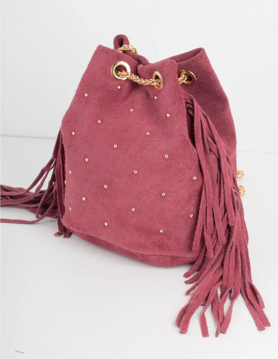 Bolso Bombonera Flecos Burdeos