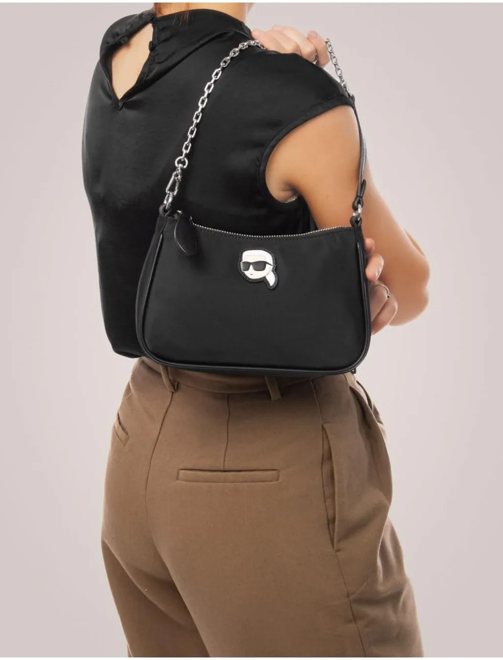 Bolso Karl Lagerfeld K/ikonik 2.0 Nylon Sm Zip Sb Negro