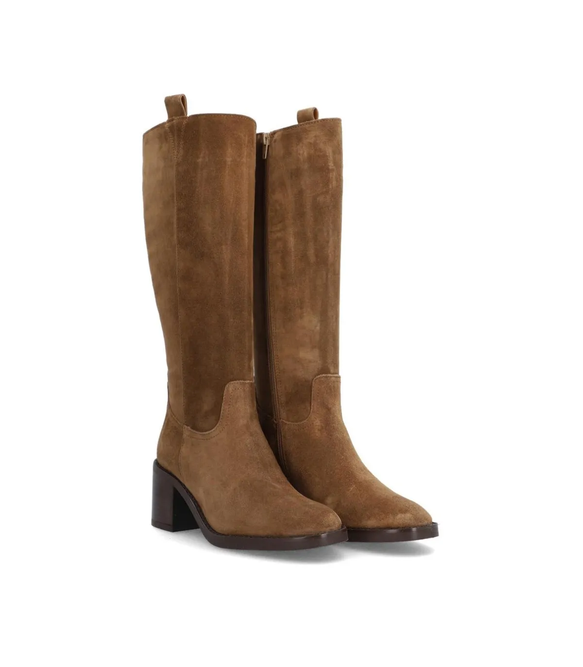 Bota alta para mujer en serraje cuero