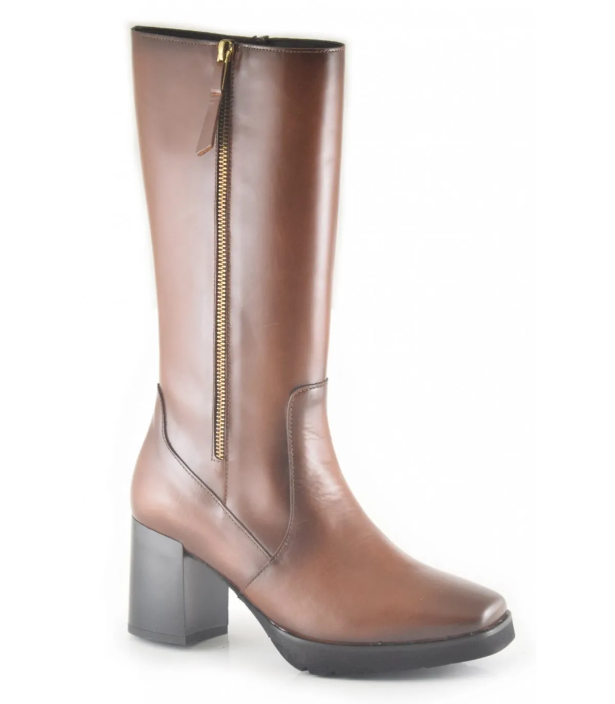 Bota de tacón para mujer en piel cuero