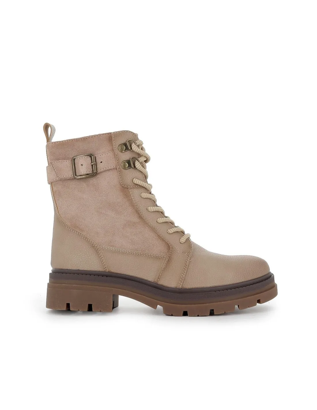 Bota militar beige hebilla y cordones para mujer HISPAFLEX