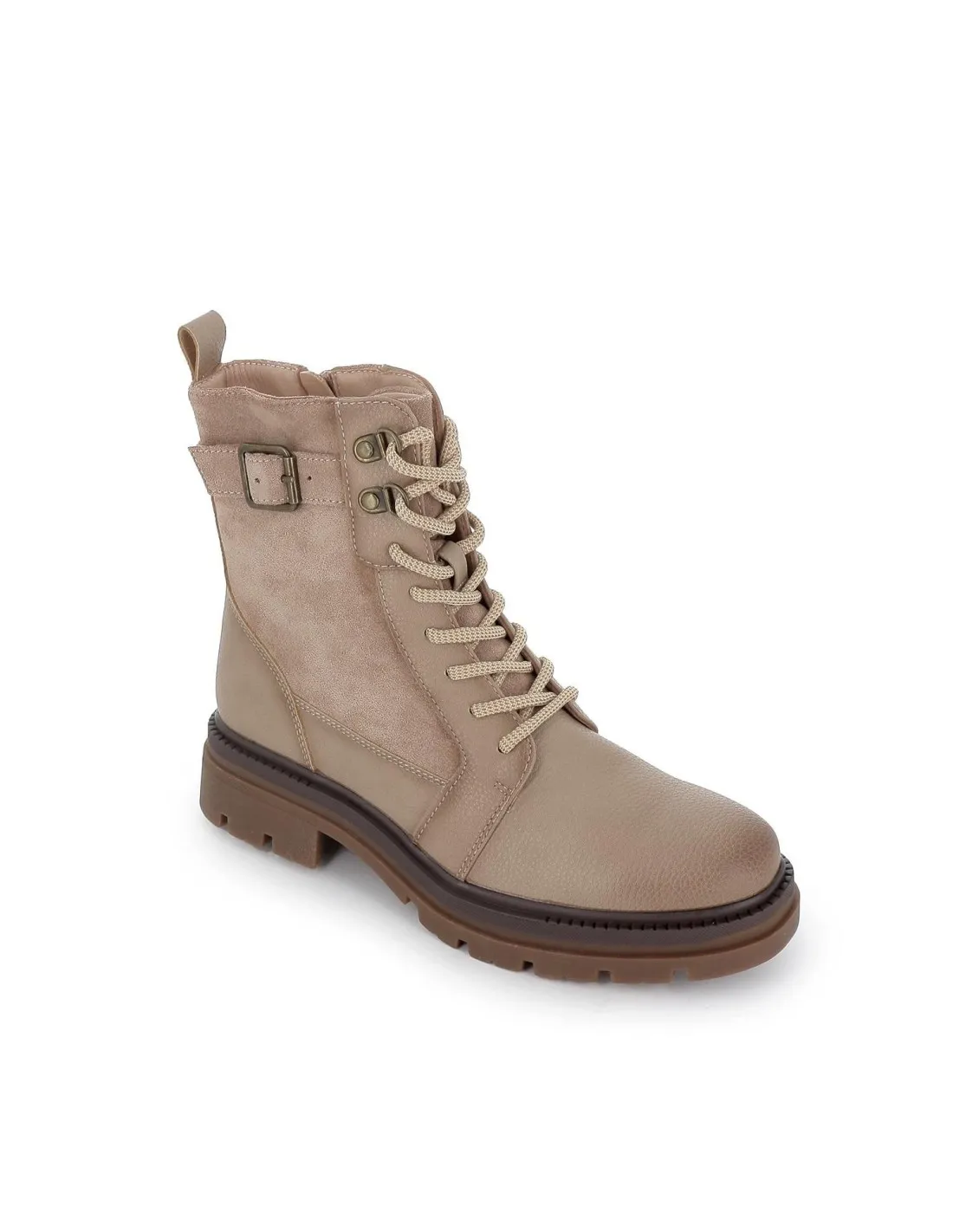 Bota militar beige hebilla y cordones para mujer HISPAFLEX