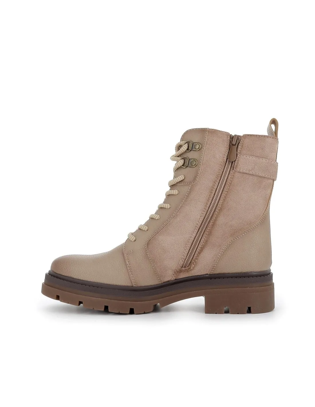 Bota militar beige hebilla y cordones para mujer HISPAFLEX
