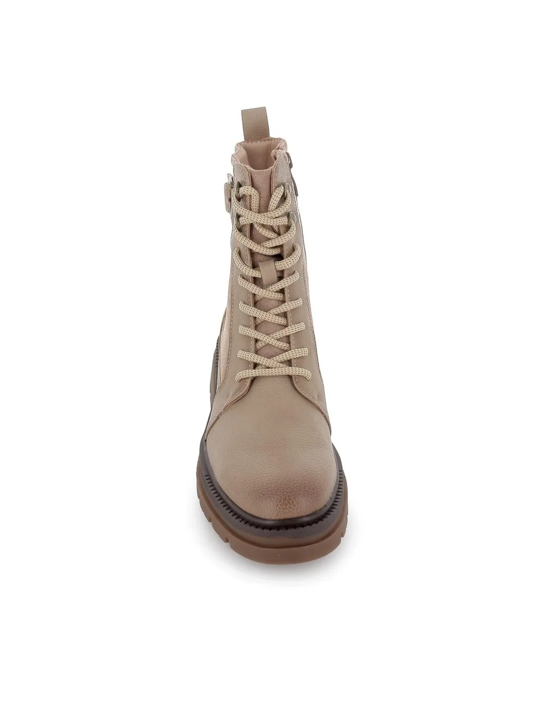 Bota militar beige hebilla y cordones para mujer HISPAFLEX