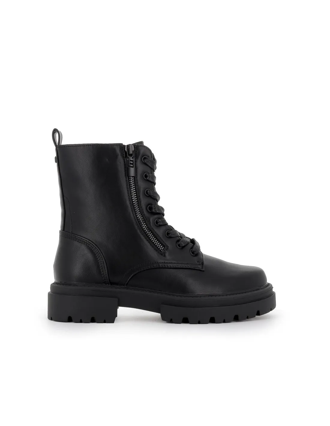 Bota militar negra cordones y cremallera para mujer Mustang