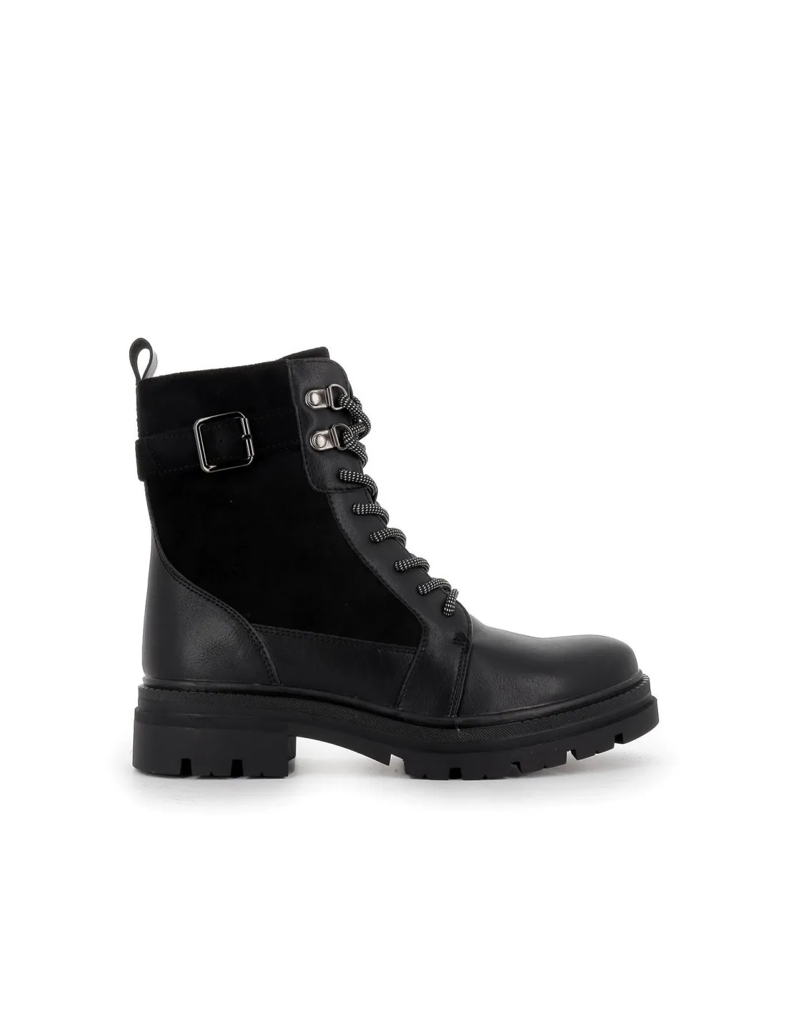 Bota militar negra hebilla y cordones para mujer HISPAFLEX