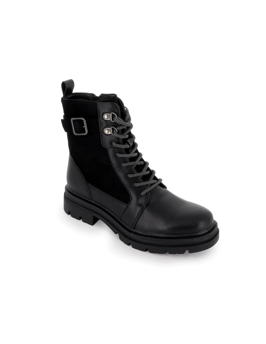 Bota militar negra hebilla y cordones para mujer HISPAFLEX