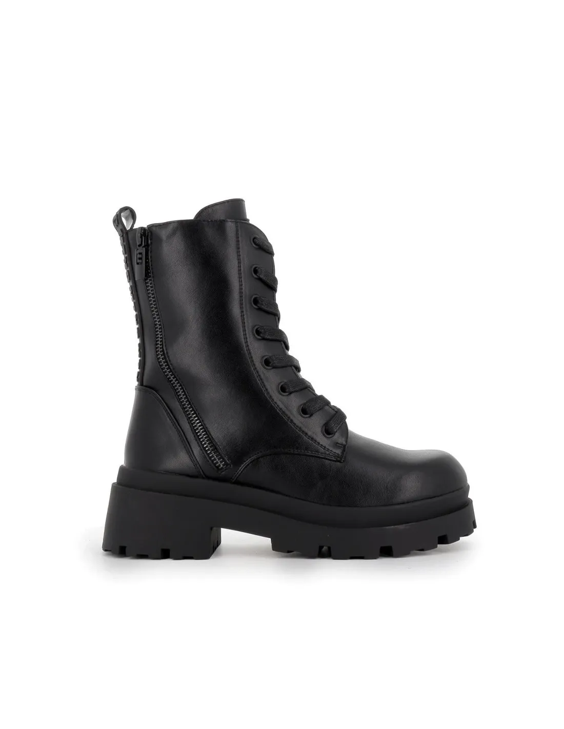 Bota tipo militar cordones y cremallera negro para mujer Mustang