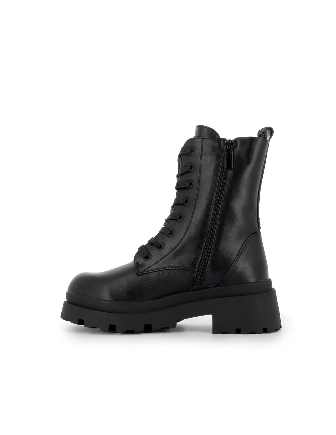Bota tipo militar cordones y cremallera negro para mujer Mustang
