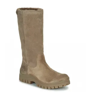 Botas de caña alta en piel velour taupe