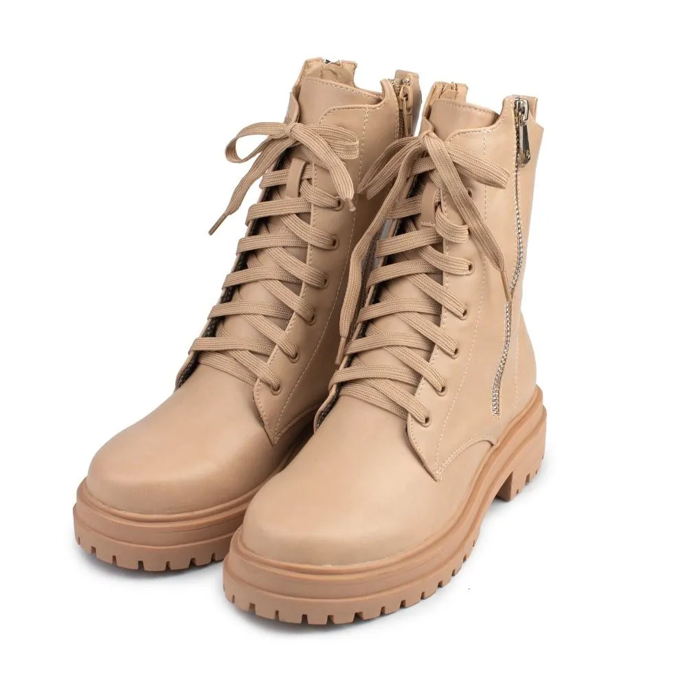 Botas Militares Mujer Beige