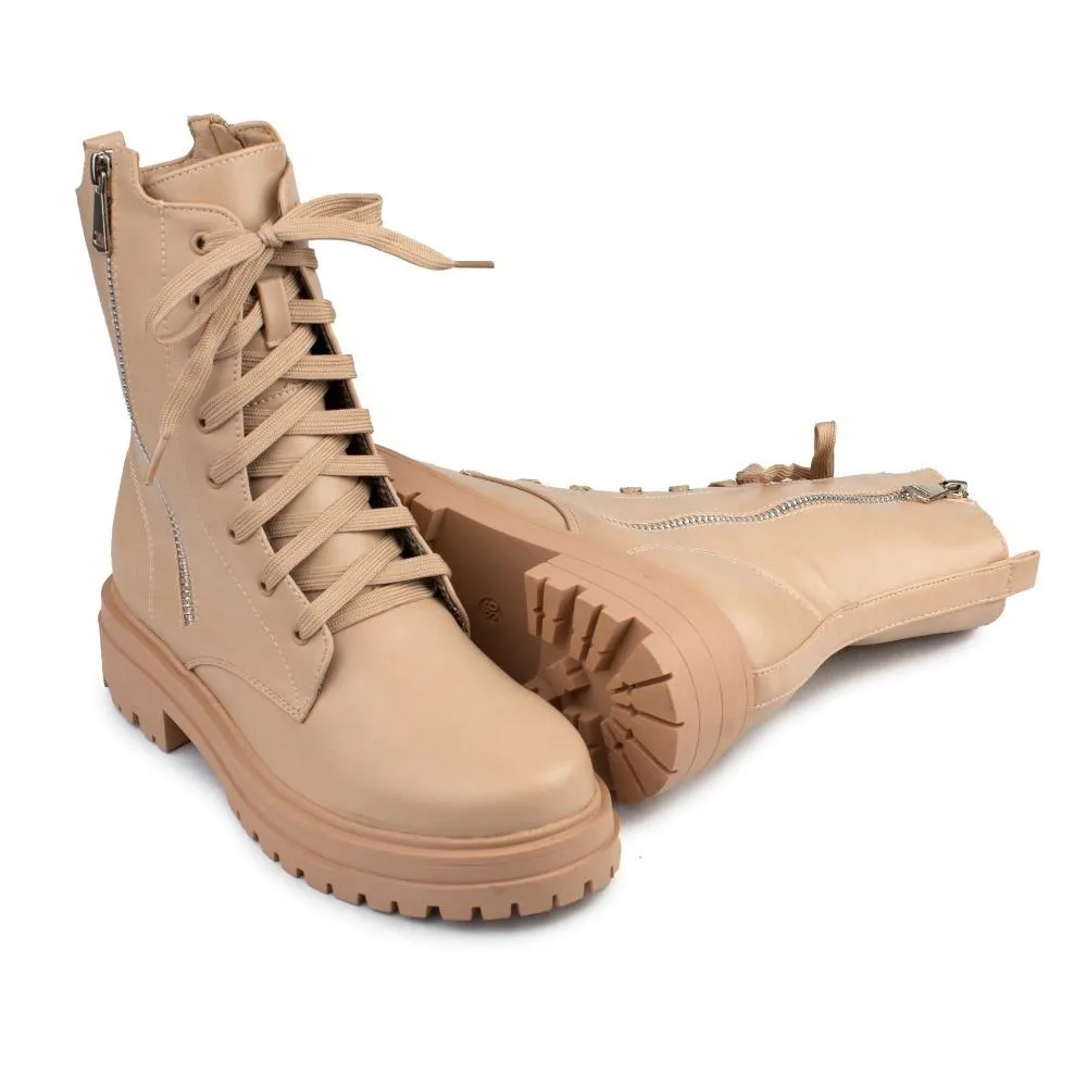 Botas Militares Mujer Beige