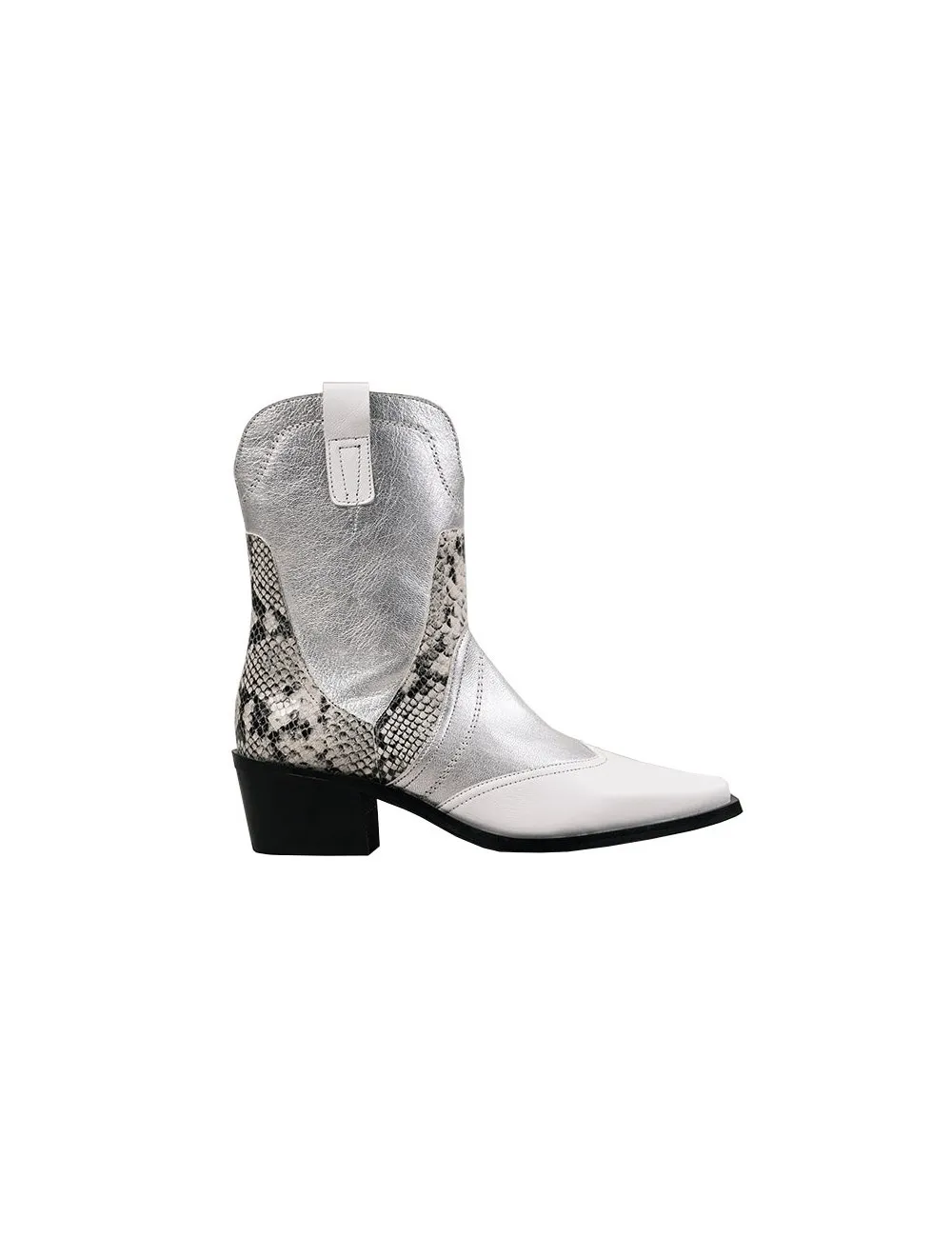 Botin cowboy plateado mujer
