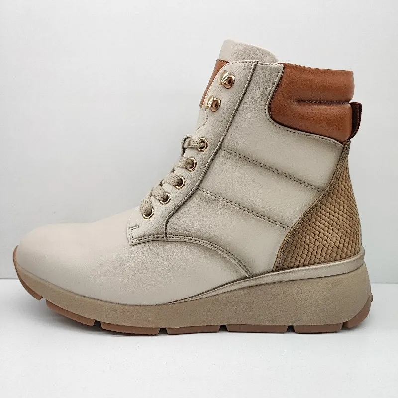BOTIN DEPORTIVO CUÑA CONFORT CORDONES Y CREMALLERA BEIGE