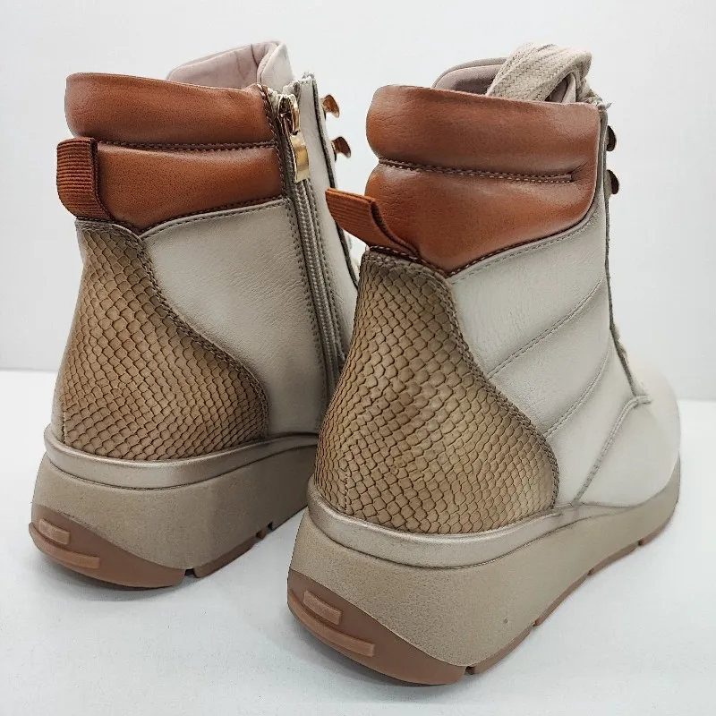 BOTIN DEPORTIVO CUÑA CONFORT CORDONES Y CREMALLERA BEIGE