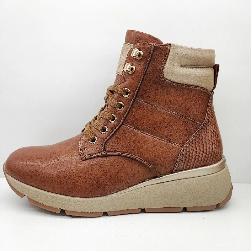 BOTIN DEPORTIVO CUÑA CONFORT CORDONES Y CREMALLERA MARRON