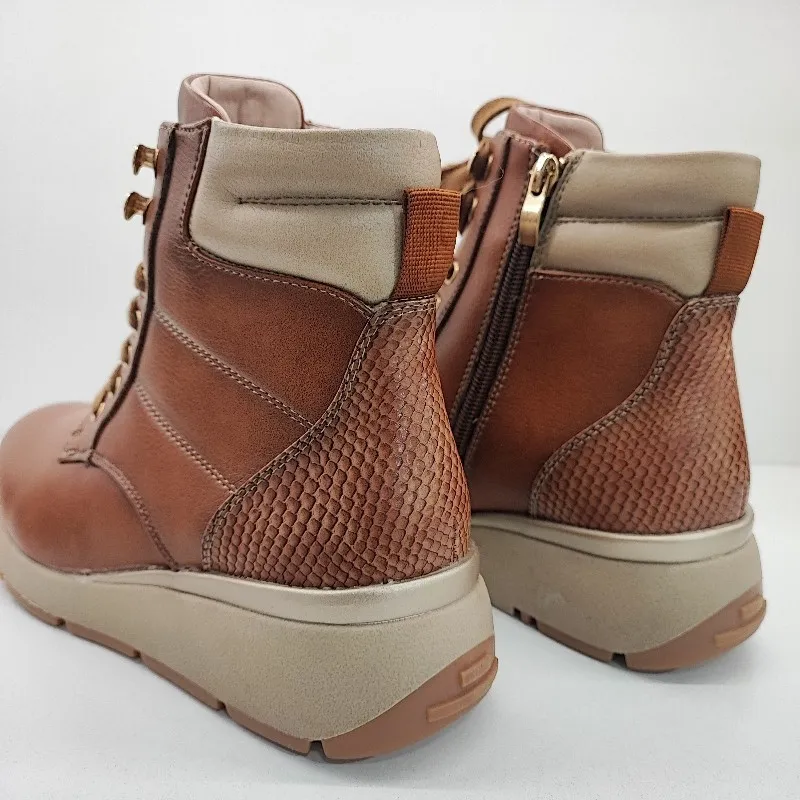 BOTIN DEPORTIVO CUÑA CONFORT CORDONES Y CREMALLERA MARRON