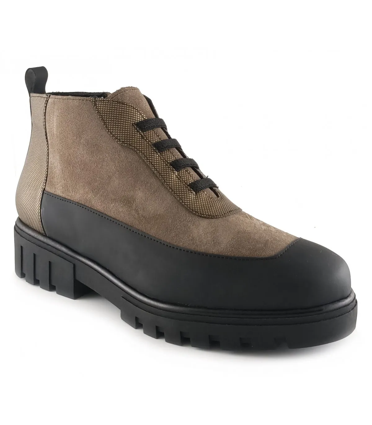Botín combinado en taupe y cuero