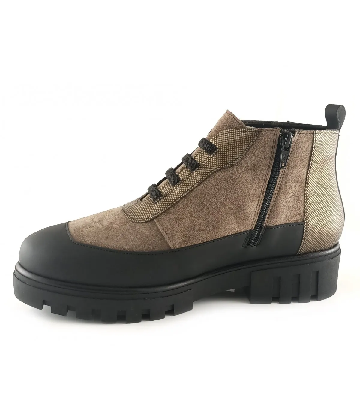 Botín combinado en taupe y cuero