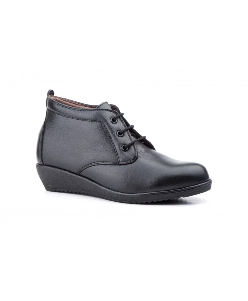 Botín Mujer Piel Marino Rojo Negro Cuero Cordones Cuña