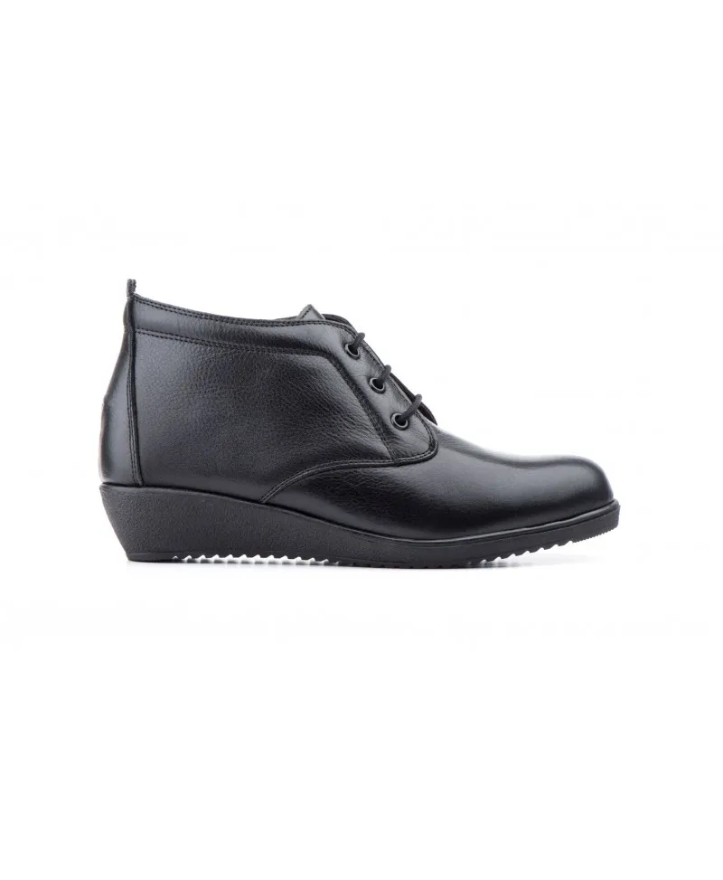 Botín Mujer Piel Marino Rojo Negro Cuero Cordones Cuña