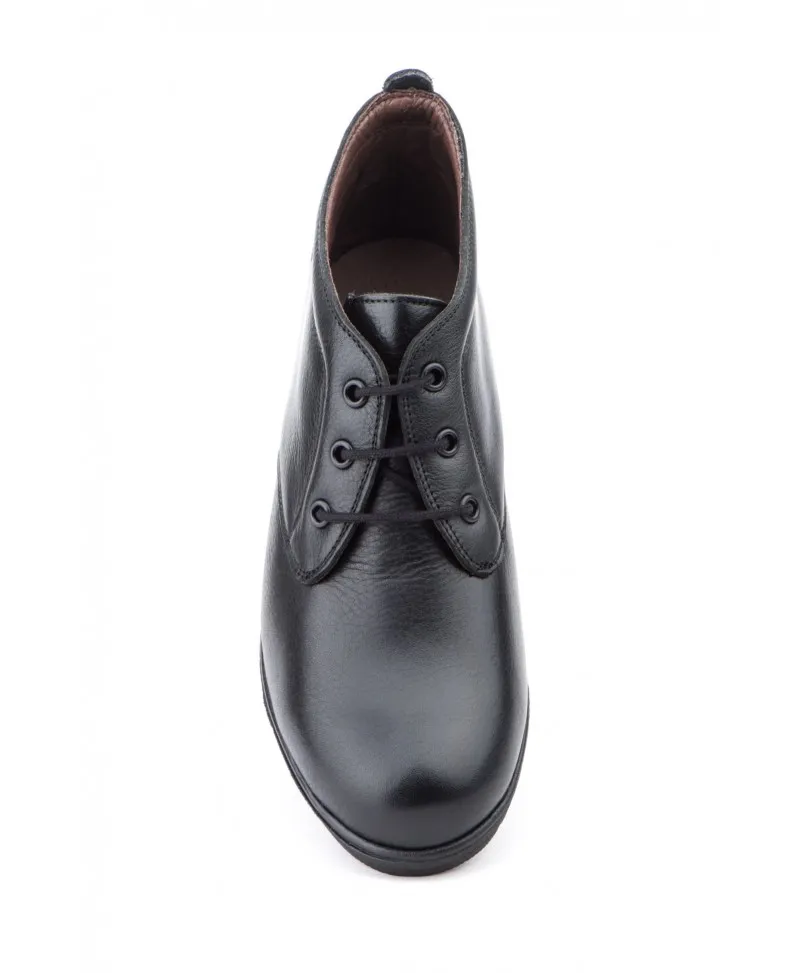 Botín Mujer Piel Marino Rojo Negro Cuero Cordones Cuña