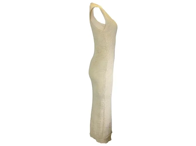 Brunello Cucinelli Vestido largo de punto con forro de seda en beige 